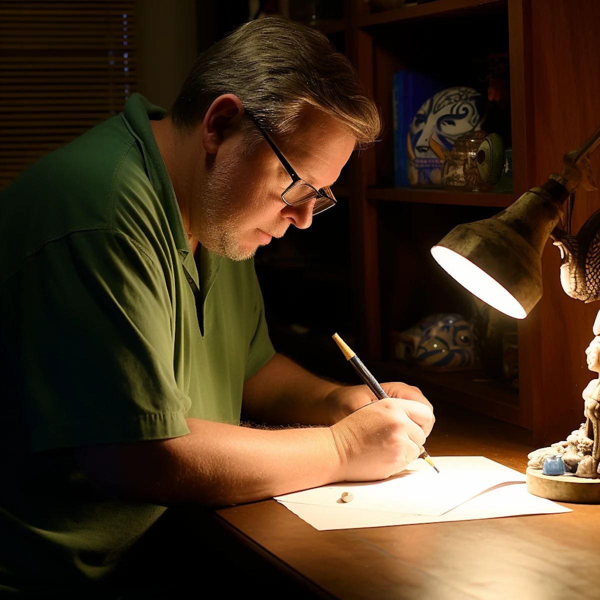 Author writing at a desk